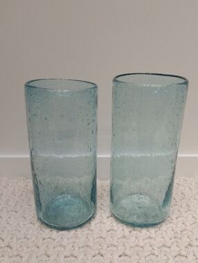 Handblown Aqua Glass 16 Ounce Tumblers - Set of 2